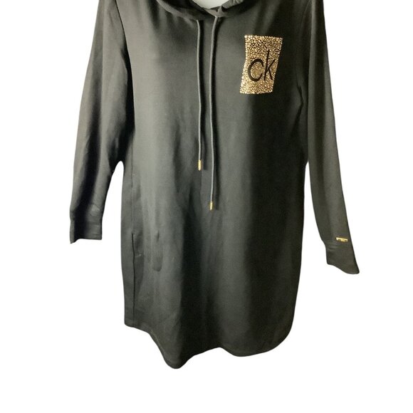 Calvin Klein Side Logo Hoodie Black Dress Womens Size L Long Sleeve - Picture 16 of 16